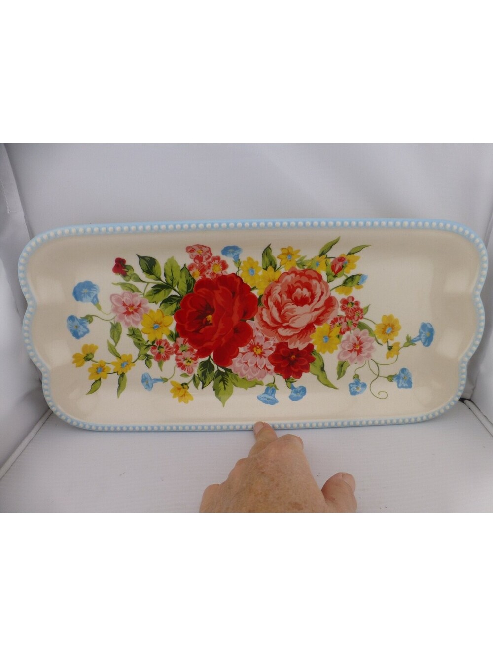 The Pioneer Woman "Sweet Romance" Floral Rectangular Serving Tray Scalloped - J2